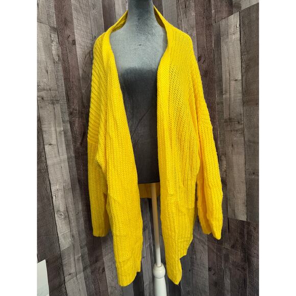 ASOS Bright Vibrant Yellow Long Sleeve Button Knit Sweater Women’s Size 24 Gift - Picture 3 of 15